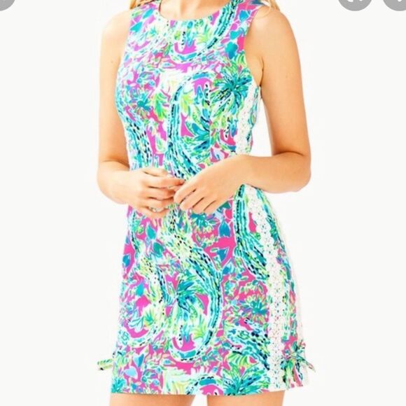 LILLY PULITZER | Mila Shift Dress Lace Detail Snap Back Print Women’s Size 4 - Picture 1 of 14